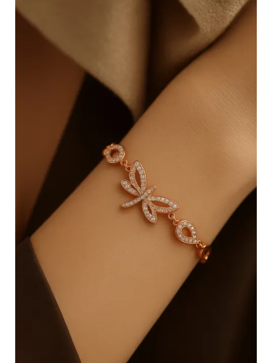 Kadın Gümüş Bileklik - Rose Kaplama Yusufçuk Model Damla Motifli Gümüş Bilezik Kadın Gümüş Bileklik - Rose Kaplama Yusufçuk Model Damla Motifli Gümüş Bilezik