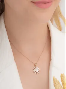Zirkon Taşlı Rose Manolya Çiçeği Model 2 Kadın Gümüş Kolye GKLMNLYCCK2-ROS