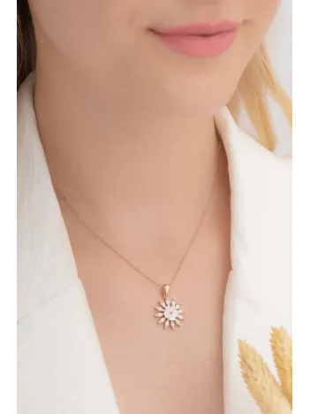 Zirkon Taşlı Rose Manolya Çiçeği Model 2 Kadın Gümüş Kolye GKLMNLYCCK2-ROS
