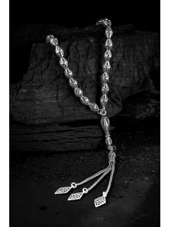 Erkek Tesbih - Güzide Oksitli 925 Ayar Gümüş Erkek Tespih Orta Boy 24gr