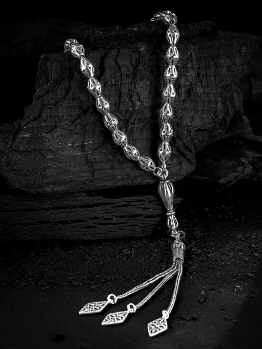 Erkek Tesbih - Güzide Oksitli 925 Ayar Gümüş Erkek Tespih Orta Boy 24gr