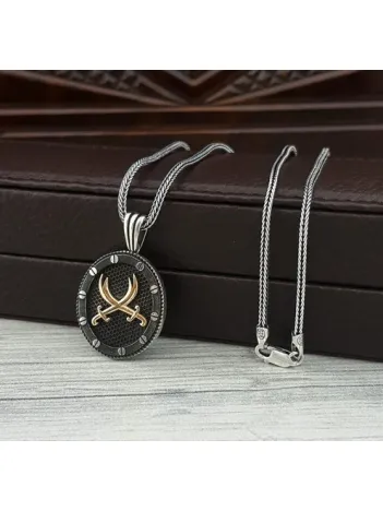 Çift Zülfikarlı Oval Model Gümüş Erkek Kolye Zincir