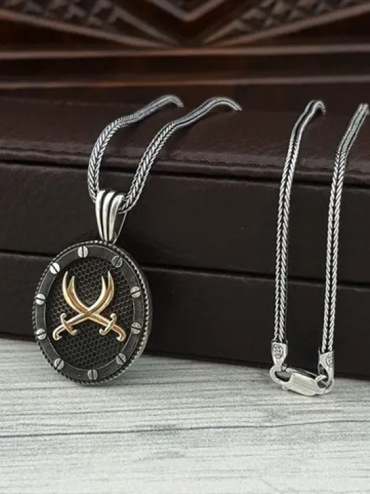 Çift Zülfikarlı Oval Model Gümüş Erkek Kolye Zincir