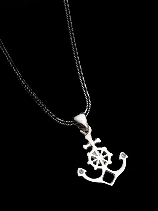 Gemi Çapası Dümeni Gümüş Erkek Kolye Zincir