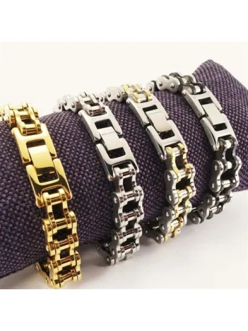 Motosiklet Bisiklet Zinciri Çelik Erkek Bileklik-Siyah - beyaz