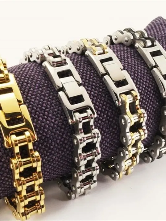 Motosiklet Bisiklet Zinciri Çelik Erkek Bileklik-Siyah - beyaz