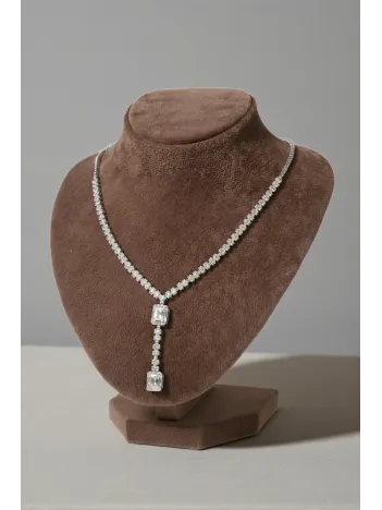 Kadın Gümüş Kolye - Ayfer Baget Taşlı Kare Su Yolu Kolye