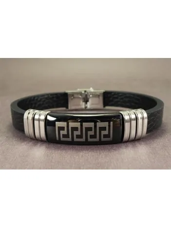 OttoMan Grek Motifli Suni Deri Çelik Erkek Bileklik OttoMan Grek Motifli Suni Deri Çelik Erkek Bileklik