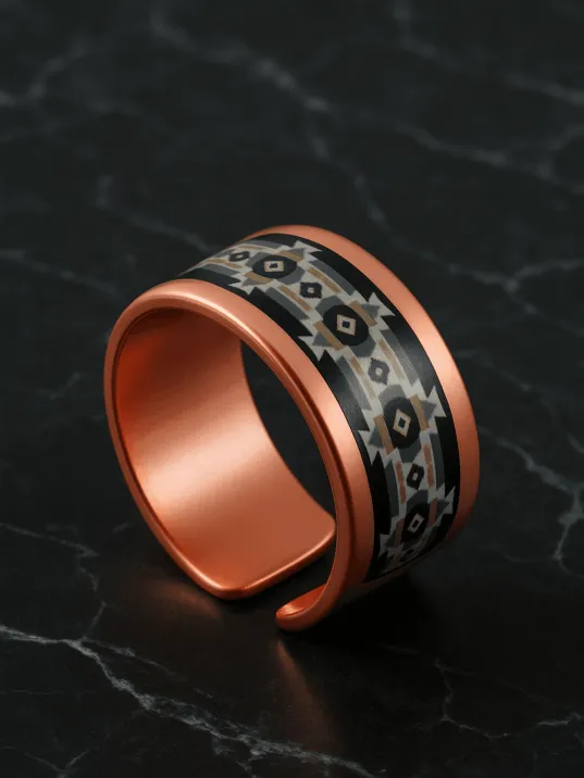 Kadın Bakır Bileklik Yüzük Set - Nikita Model Özel Baskı Metal Kutu Ve Kuvars Taşı