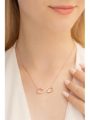 Sonsuzluk Sembollü İki Ucu Taşlı Bayan 925 Ayar Gümüş Kolye GKLSNSZLKTS-ALT