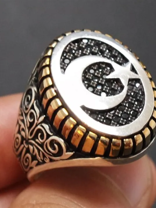 Nano Taşlı Ay Yıldız Erkek Gümüş Yüzük Nano Taşlı Ay Yıldız Erkek Gümüş Yüzük