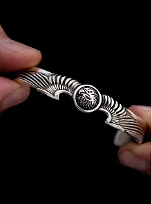 Erkek Gümüş Bileklik - Kartal Motifli Kelepçe Model Gümüş Bilekli