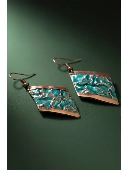 Kadın Bakır Set - Turkuaz Okyanus Fısıltısı Kalın Model Bakır Kadın Kolye Bileklik Yüzük Küpe Set