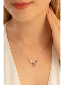 Kadın Gümüş Kolye - Zultanit Taşlı Geyik Kafası Motifli Gümüş Kolye