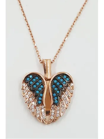 Kadın Kolye - Kadın Mavi İşlemeli Rose Melek Şeklinde Kolye