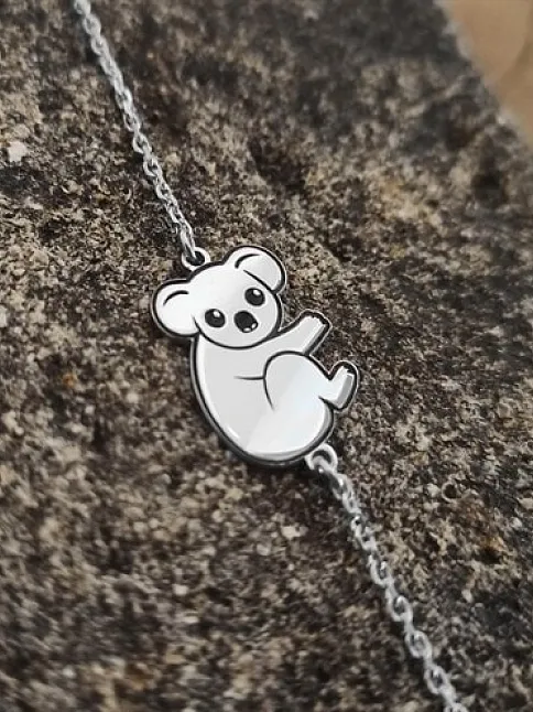 Koala Modelli Bayan Gümüş Bileklik GBLPANDABLK-BYZ