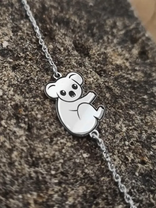 Koala Modelli Bayan Gümüş Bileklik GBLPANDABLK-BYZ