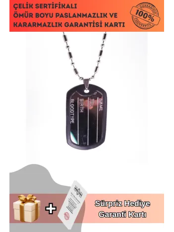 Asker Künyesi Kolyesi Paslanmaz Erkek Bayan Çelik Kolye Zincir