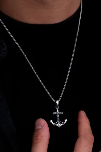 Erkek Gümüş Kolye - Çapa Figürlü Gümüş Model 2 Erkek Kolye