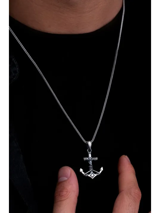 Erkek Gümüş Kolye - Çapa Figürlü Gümüş Model 2 Erkek Kolye