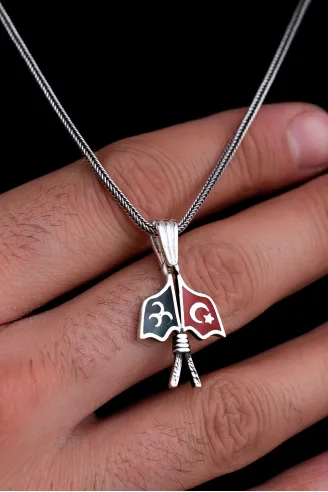 3 Hilal Ay Yıldız Gümüş Erkek Kolye Zincir Küçük Boy