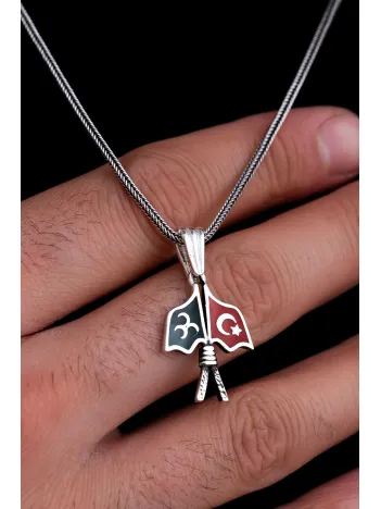 3 Hilal Ay Yıldız Gümüş Erkek Kolye Zincir Küçük Boy