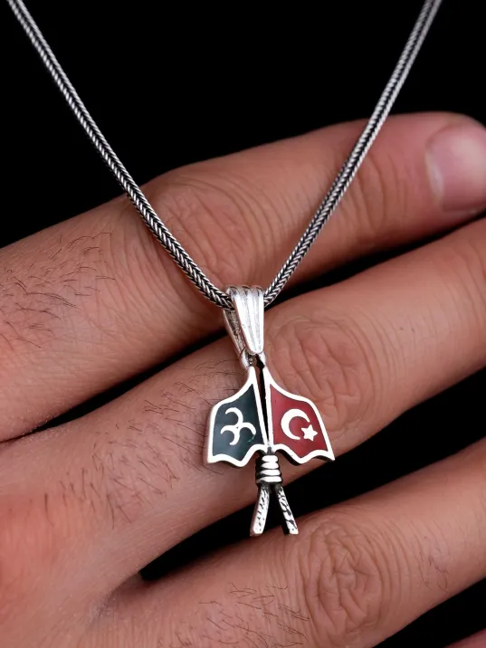 3 Hilal Ay Yıldız Gümüş Erkek Kolye Zincir Küçük Boy