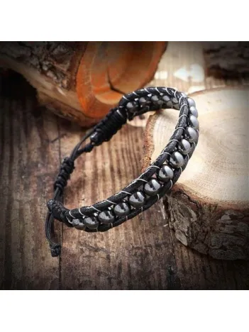 Yuvarlak Hematit Doğaltaş Erkek Bayan Makrome Bileklik