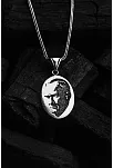 Erkek Gümüş Kolye - Oval Atatürk Motifli Erkek Gümüş