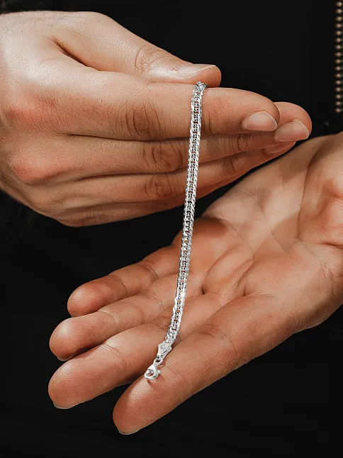Erkek Gümüş Set - Oluklu Nano Model Erkek Bileklik Kolye Gümüş Set 3 Bakla 60 Mikron