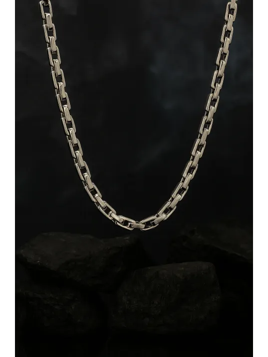 Erkek Çelik Kolye - Düz Kare Kral Zincir Model Erkek Kolye Parlak Görünümlü Tasarım