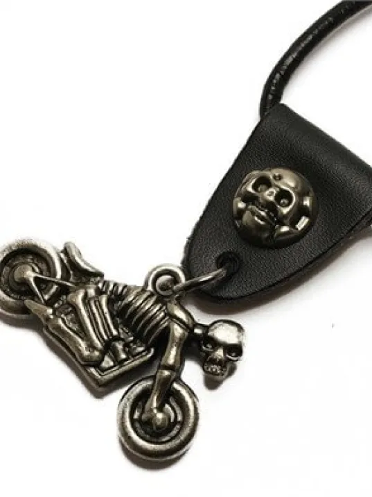 KURUKAFA İSKELETOR MOTOSİKLET ERKEK DERİ KOLYE