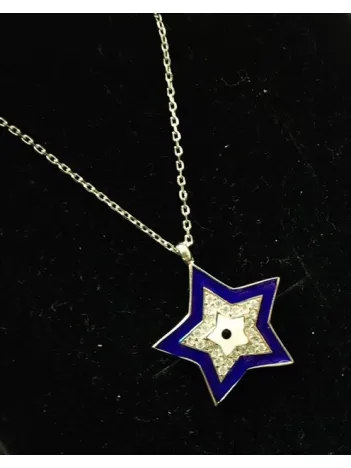 Nazarlıklı Yıldız Modeli Bayan Gümüş Kolye Küçük Boy