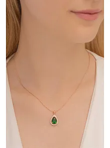 Rose Renk Kanatlı Damla Model Yakut Taşlı  Gümüş Kolye Gkldmlm2del-ros