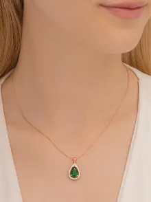 Rose Renk Kanatlı Damla Model Yakut Taşlı  Gümüş Kolye Gkldmlm2del-ros