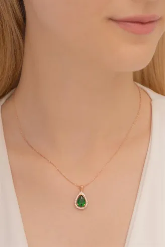 Rose Renk Kanatlı Damla Model Yakut Taşlı  Gümüş Kolye Gkldmlm2del-ros