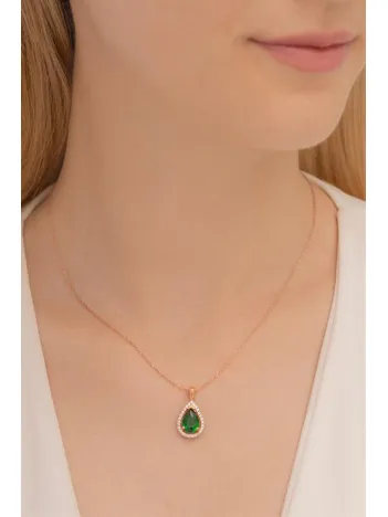Rose Renk Kanatlı Damla Model Yakut Taşlı  Gümüş Kolye Gkldmlm2del-ros