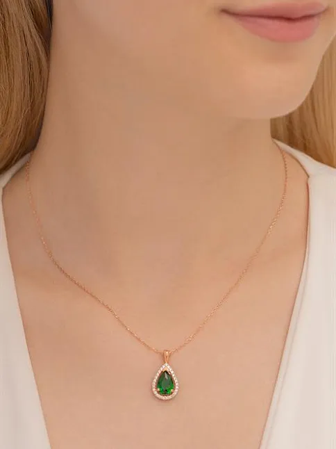 Rose Renk Kanatlı Damla Model Yakut Taşlı  Gümüş Kolye Gkldmlm2del-ros