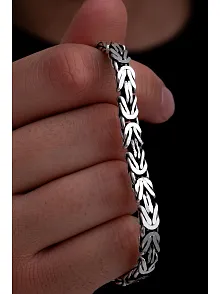 Erkek Gümüş Bileklik - 6.5mm Dikdörtgen Kesim Yassı Kral Gümüş Bileklik