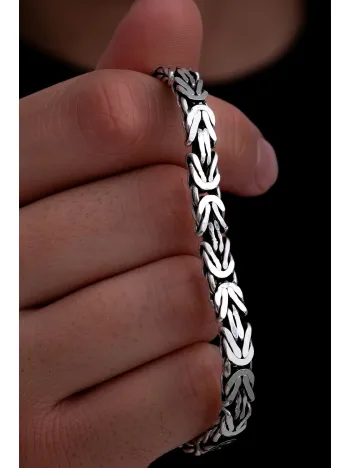 Erkek Gümüş Bileklik - 6.5mm Dikdörtgen Kesim Yassı Kral Gümüş Bileklik