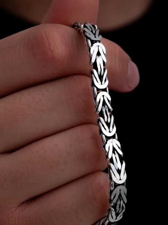 Erkek Gümüş Bileklik - 6.5mm Dikdörtgen Kesim Yassı Kral Gümüş Bileklik