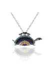 Turkuaz ve Zirkon Taşlı Kaplumbağa Model Bayan Gümüş Kolye Zincir GKLKAPLUMBA
