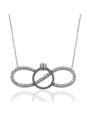 Sonsuzluk Ve Tektaşlı Rose Bayan Gümüş Kolye