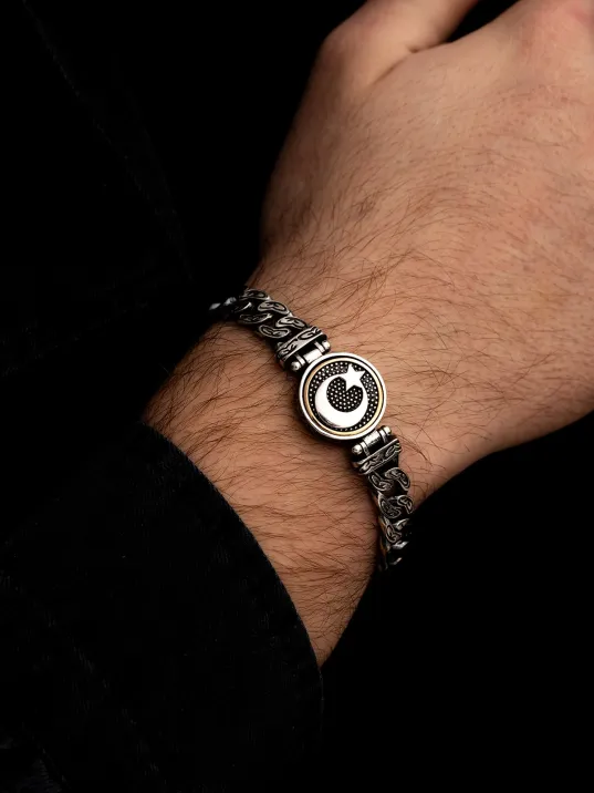 Erkek Gümüş Bileklik - Ortası Dönen Ayyıldız Model Gurmet Zincir Gümüş Bileklik Künye Erkek Gümüş Bileklik - Ortası Dönen Ayyıldız Model Gurmet Zincir Gümüş Bileklik Künye