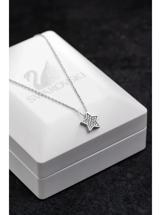 Kadın Gümüş Kolye - Swarovski Taşlı Zirconia Yıldız Motifli Kadın Kolye