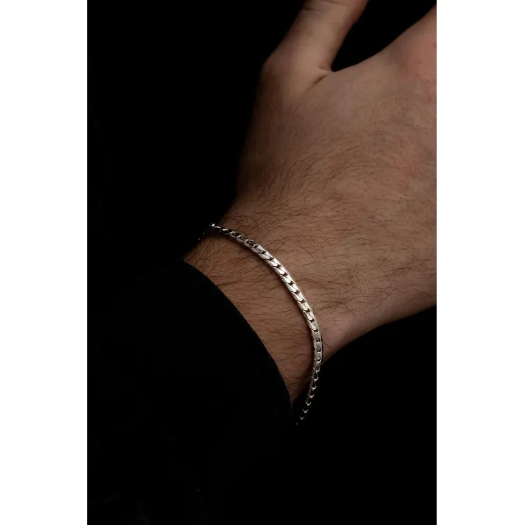 Erkek Gümüş Bileklik - 925 Ayar 3mm Ezme Gurmet Gümüş Bileklik Erkek Gümüş Bileklik - 925 Ayar 3mm Ezme Gurmet Gümüş Bileklik