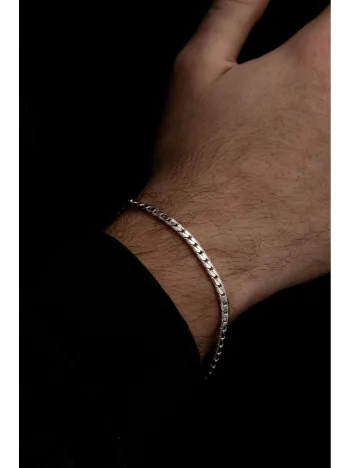 Erkek Gümüş Bileklik - 925 Ayar 3mm Ezme Gurmet Gümüş Bileklik