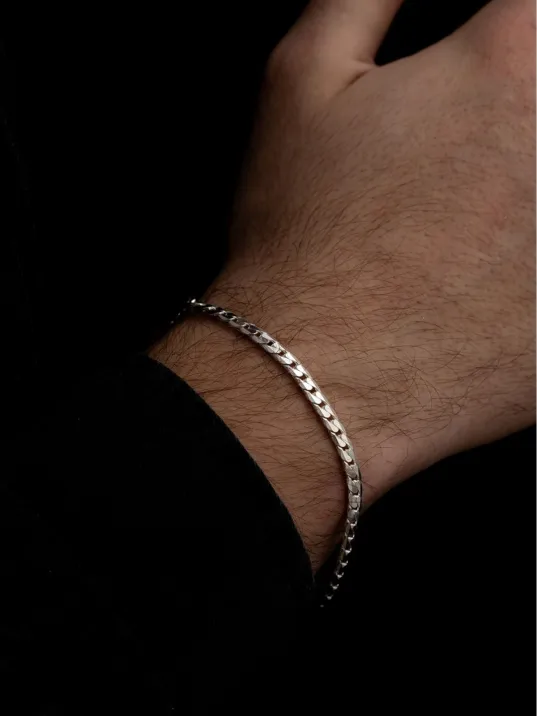 Erkek Gümüş Bileklik - 925 Ayar 3mm Ezme Gurmet Gümüş Bileklik