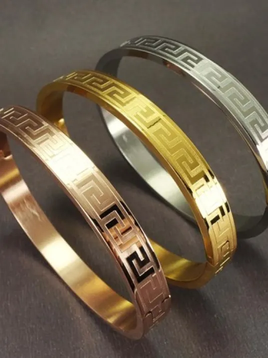 OttoMan Kelepçe Erkek Çelik Bileklik Grek Motifli-Rose (bronz)