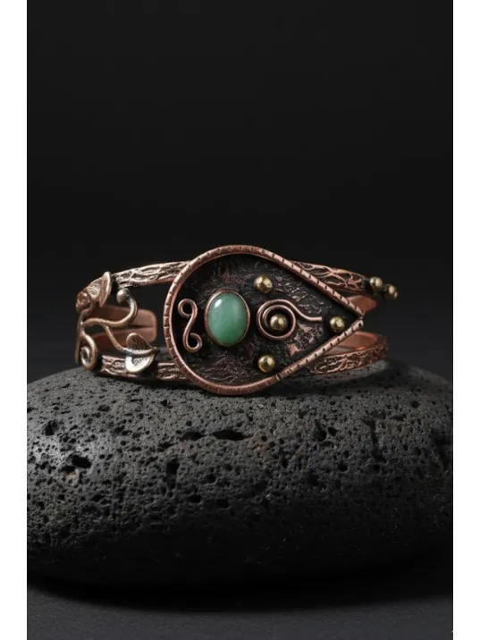 Erkek Çelik Bileklik - Kahverengi Deri Model Siyah Spiral Desenli Erkek Bileklik